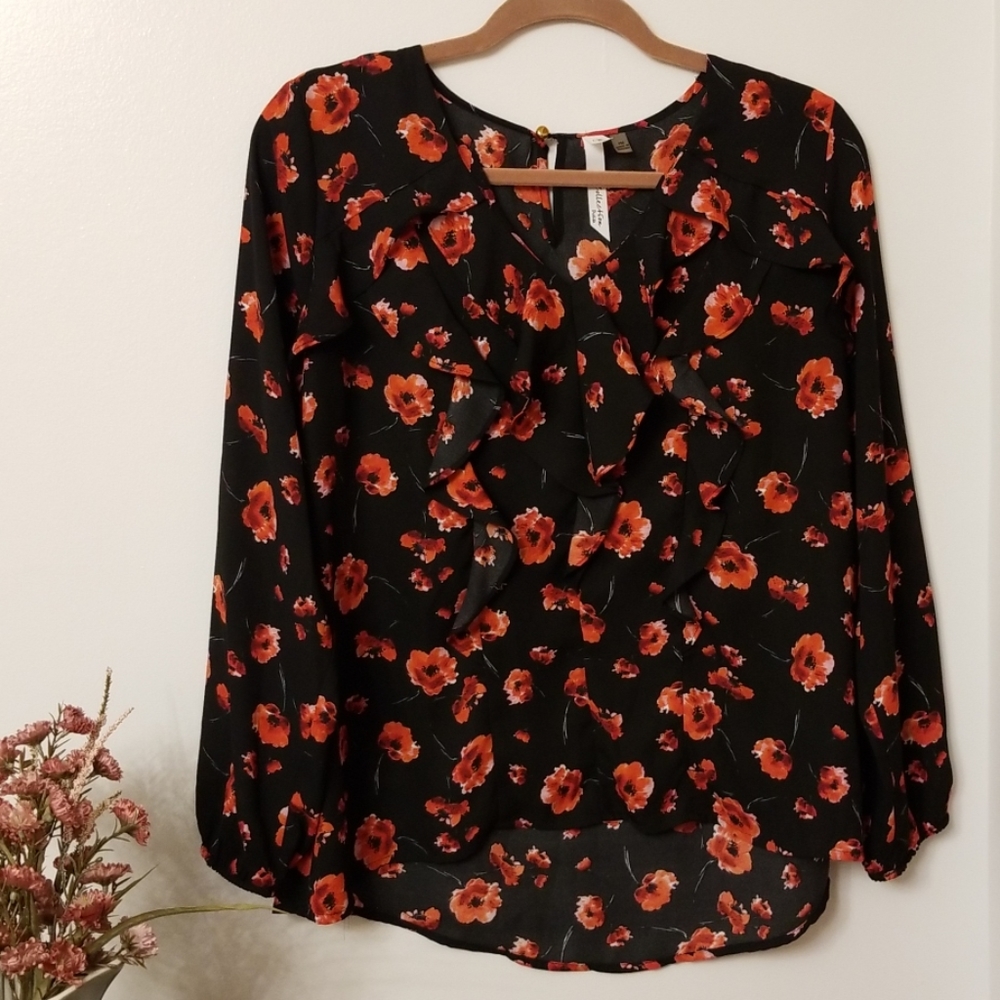 NY Collection ruffled floral long sleeve blouse